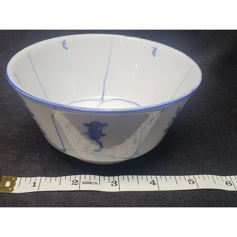Vintage Rare Mid Century Chinese Blue White Floral Porcelain Rice Noodle Bowl